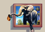 3D墙画 立体画 大象喝水