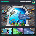 3d墙画 海豚 海龟 珊瑚