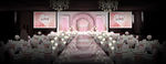 粉色花拱门婚礼仪式区