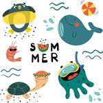 夏季海洋动物矢量插画