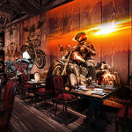 摩托车复古风餐厅背景墙