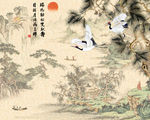 中式仙鹤不老松长寿图背景墙