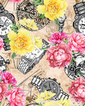 手绘怀手表齿轮花卉印花图案