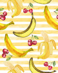手绘香蕉樱桃条纹底纹服装图案