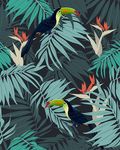 手绘热带植物大嘴鸟图案素材