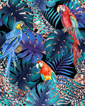 手绘热带植物鹦鹉服装印花图案