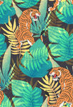 手绘热带植物老虎服装印花数码图