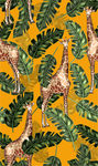 手绘热带植物长颈鹿服装印花图案