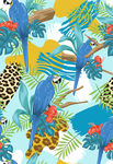 手绘热带植物花鸟豹纹服装图案