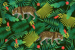 手绘热带植物花朵猎豹服装印花图