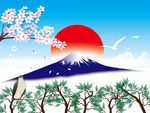 高清矢量日式樱花富士山装饰画