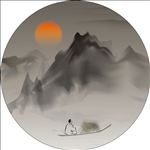 新中式抽象水墨山脉圆框装饰画