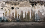 手绘复古城市建筑背景墙
