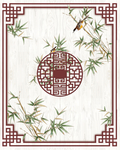 中式边框竹鸟吊顶背景图