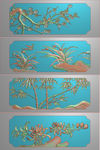 四季花梅兰竹菊栏板精雕图浮雕图