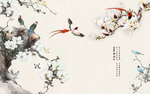 中式水墨花鸟装饰画玄关屏风沙发