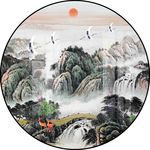 新中式圆形装饰画水墨山水画图片