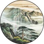 新中式迎客松圆形意境山水装饰画