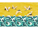 国潮新中式水纹仙鹤壁画背景墙