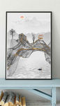 新中式抽象麋鹿山水玄关装饰画