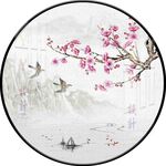 新中式花鸟圆形装饰画图
