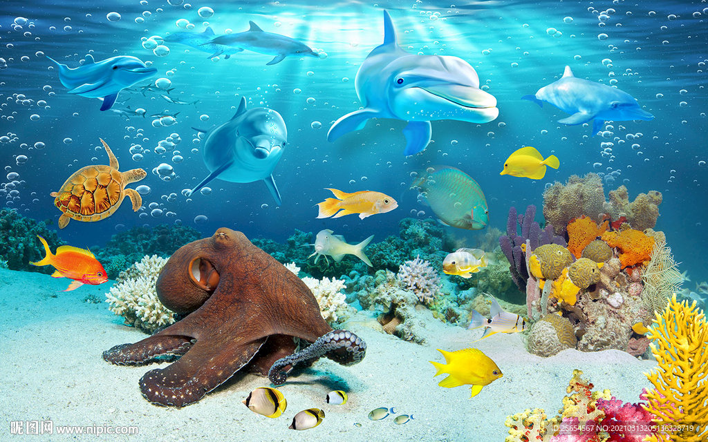 海底世界海豚背景墙壁纸设计图 室内设计 环境设计 设计图库 昵图网nipic Com