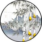 新中式玉竹山水花鸟圆形装饰画图