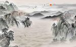 新中式意境山水背景墙图片
