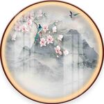 新中式花鸟圆形装饰画图片