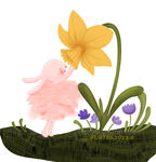 粉色兔子插画 兔年快乐 闻花香