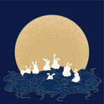 中秋传统云彩底纹满月兔子