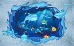 海底世界手绘海豚背景墙
