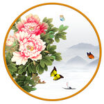 圆形窗花牡丹花背景图案