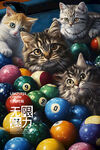 可以猫咪台球装饰画挂画展板广告