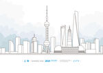 上海手绘线稿简笔画城市地标建筑