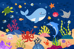 海底世界卡通海豚珊瑚水族馆背景