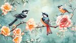 枝頭三鳥伴繁花