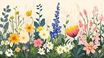 春日爛漫野花插畫