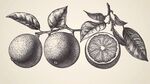 復古風格檸檬枝葉插畫
