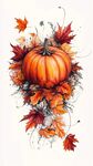 秋日南瓜與楓葉插畫
