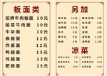 面館菜單價目表展示