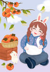 女孩與白兔的秋日溫馨時(shí)光