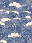 藍白海浪云朵無縫圖案