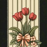 復古風紅郁金香花卉插畫