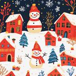冬日雪景中的雪人與紅屋
