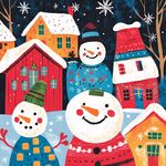 雪人與小屋的歡樂冬日場景
