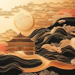 中式山水古建筑剪紙風畫面