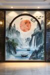 中式山水玄關壁畫藝術