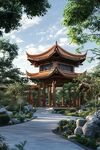 中式園林涼亭景觀圖