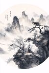 水墨山水圓景圖